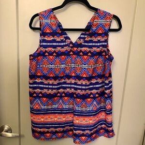 Peck&Peck Sleeveless print top with V neck front & back & a cute tie in the back